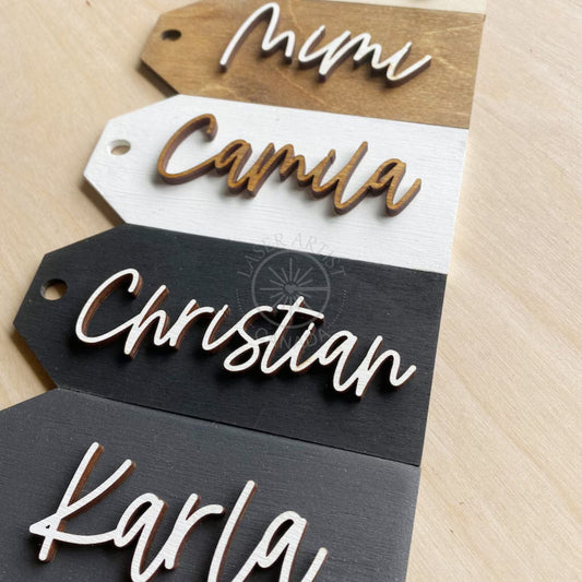 Custom Wood and Acrylic Christmas Name Tags for Stockings