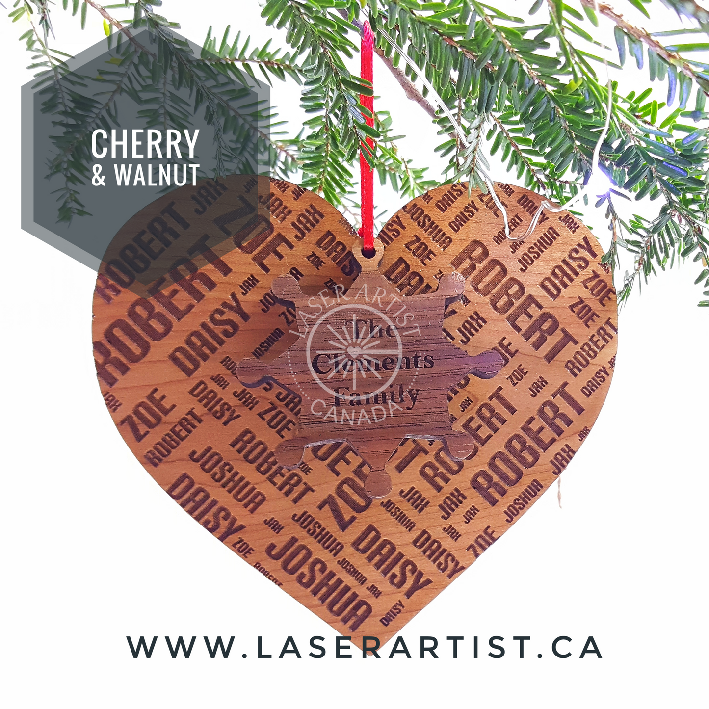 Personalized Holiday & Christmas Family Tree Decoration - Handmade in Canada - Laser Artist - Canada