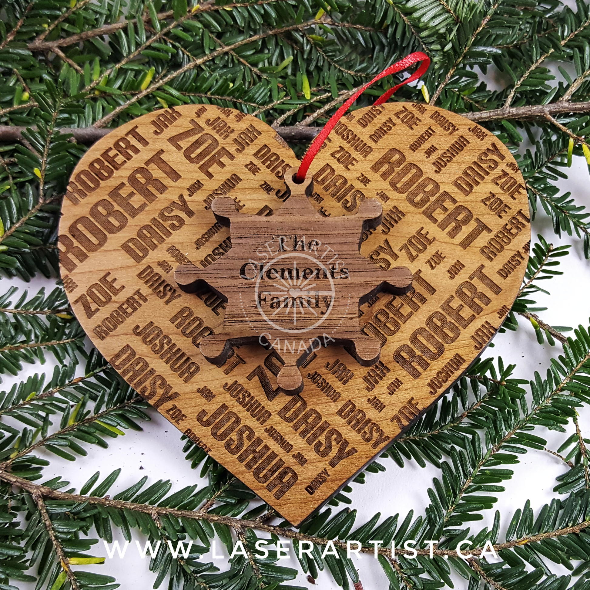 Personalized Holiday & Christmas Family Tree Decoration - Handmade in Canada - Laser Artist - Canada